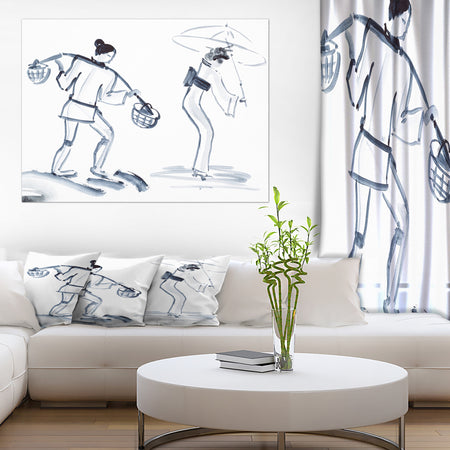 Japanese woman with umbrella - Glamour Painting Print on Wrapped Canvas