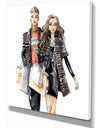 Couples Waking Along side - Glamour Painting Print on Wrapped Canvas
