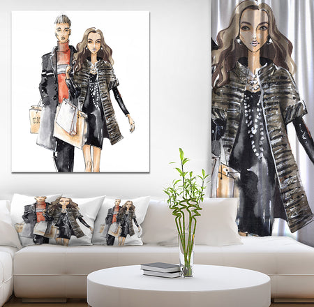 Couples Waking Along side - Glamour Painting Print on Wrapped Canvas