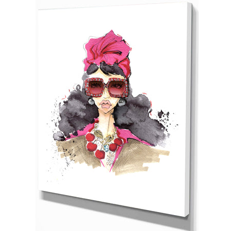 Portrait of Trendy Girl in Sunglasses - Glamour Painting Print on Wrapped Canvas