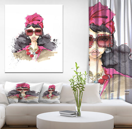 Portrait of Trendy Girl in Sunglasses - Glamour Painting Print on Wrapped Canvas