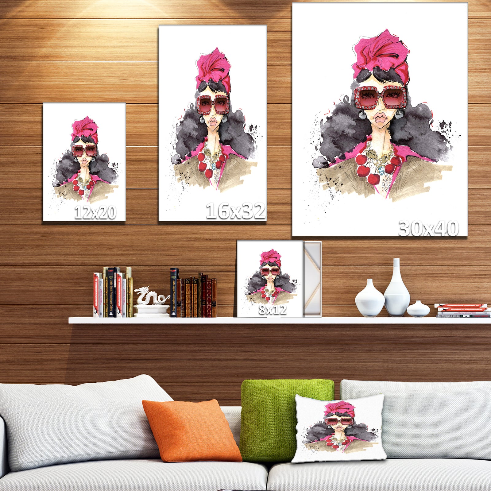 Portrait of Trendy Girl in Sunglasses - Glamour Painting Print on Wrapped Canvas