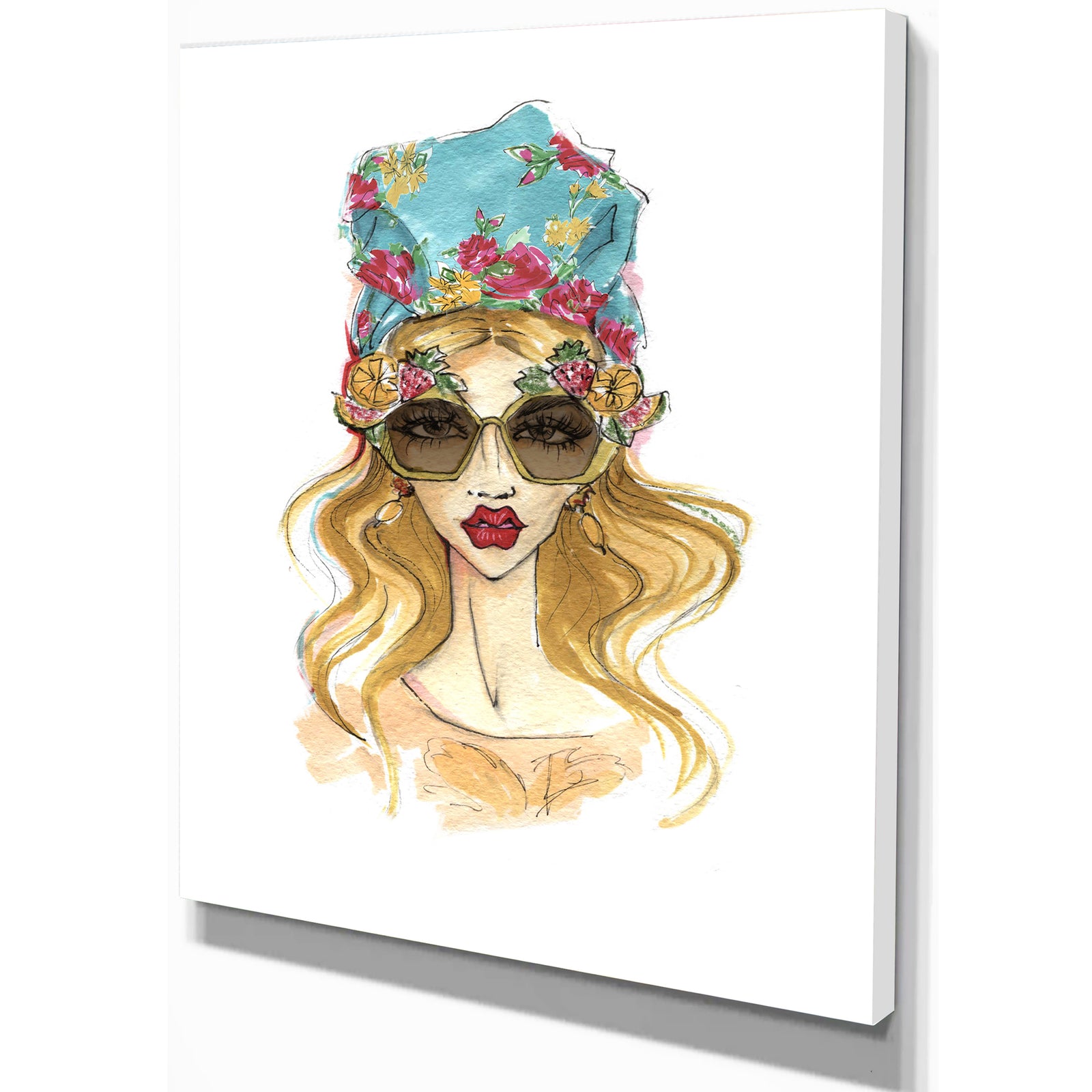 Trendy Girl in Sunglasses - Glamour Painting Print on Wrapped Canvas