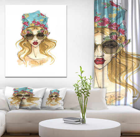 Trendy Girl in Sunglasses - Glamour Painting Print on Wrapped Canvas