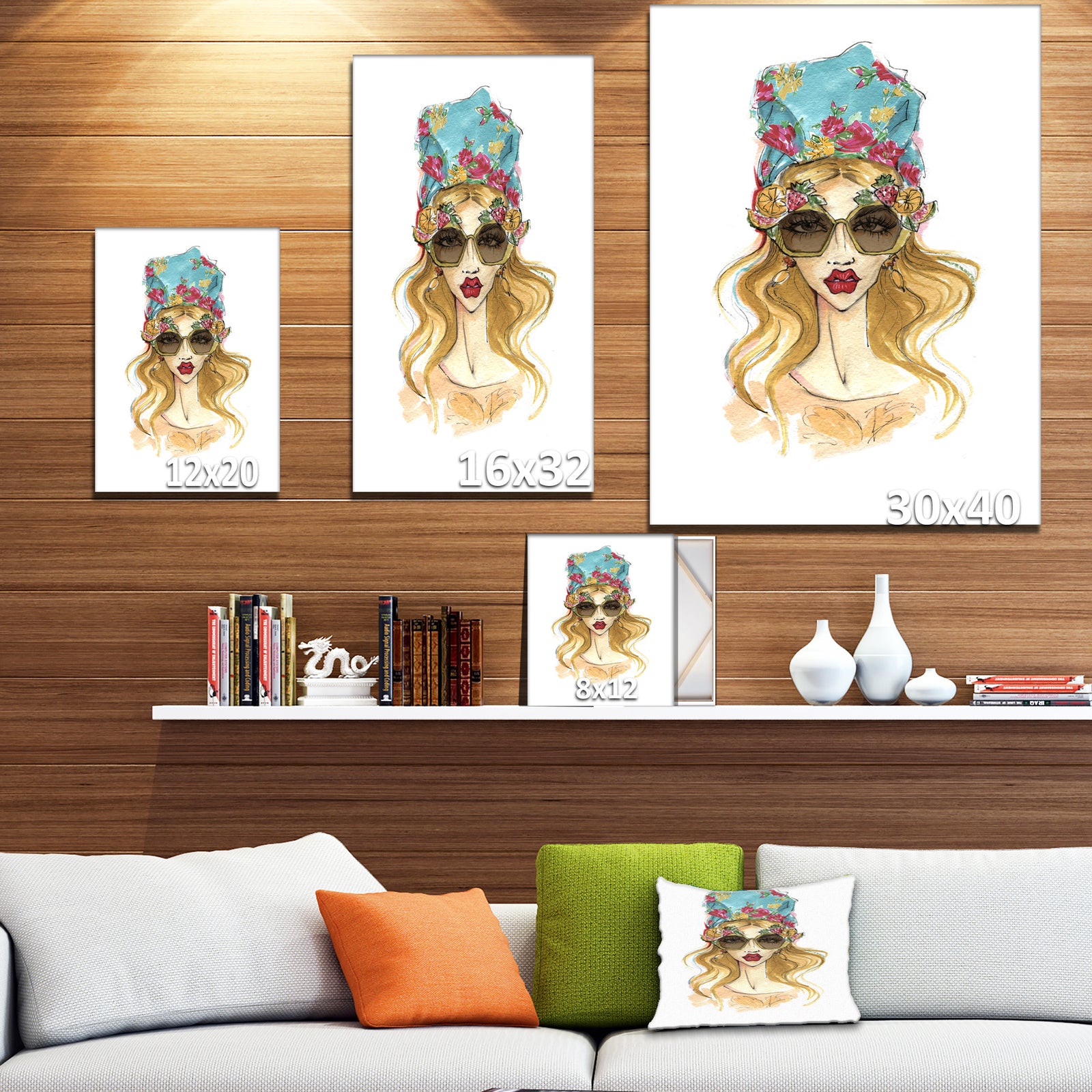 Trendy Girl in Sunglasses - Glamour Painting Print on Wrapped Canvas