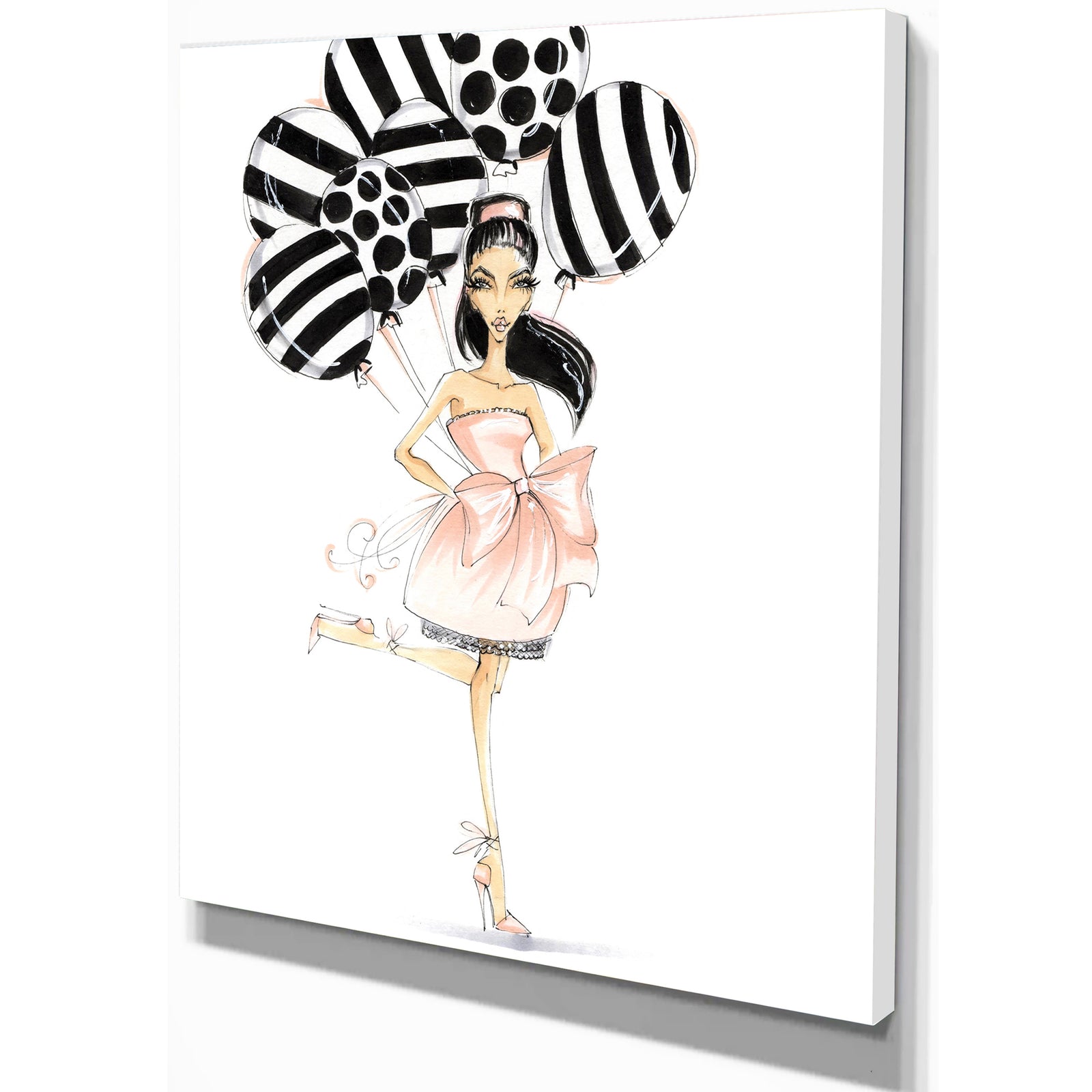 Girl with Baloons - Glamour Painting Print on Wrapped Canvas