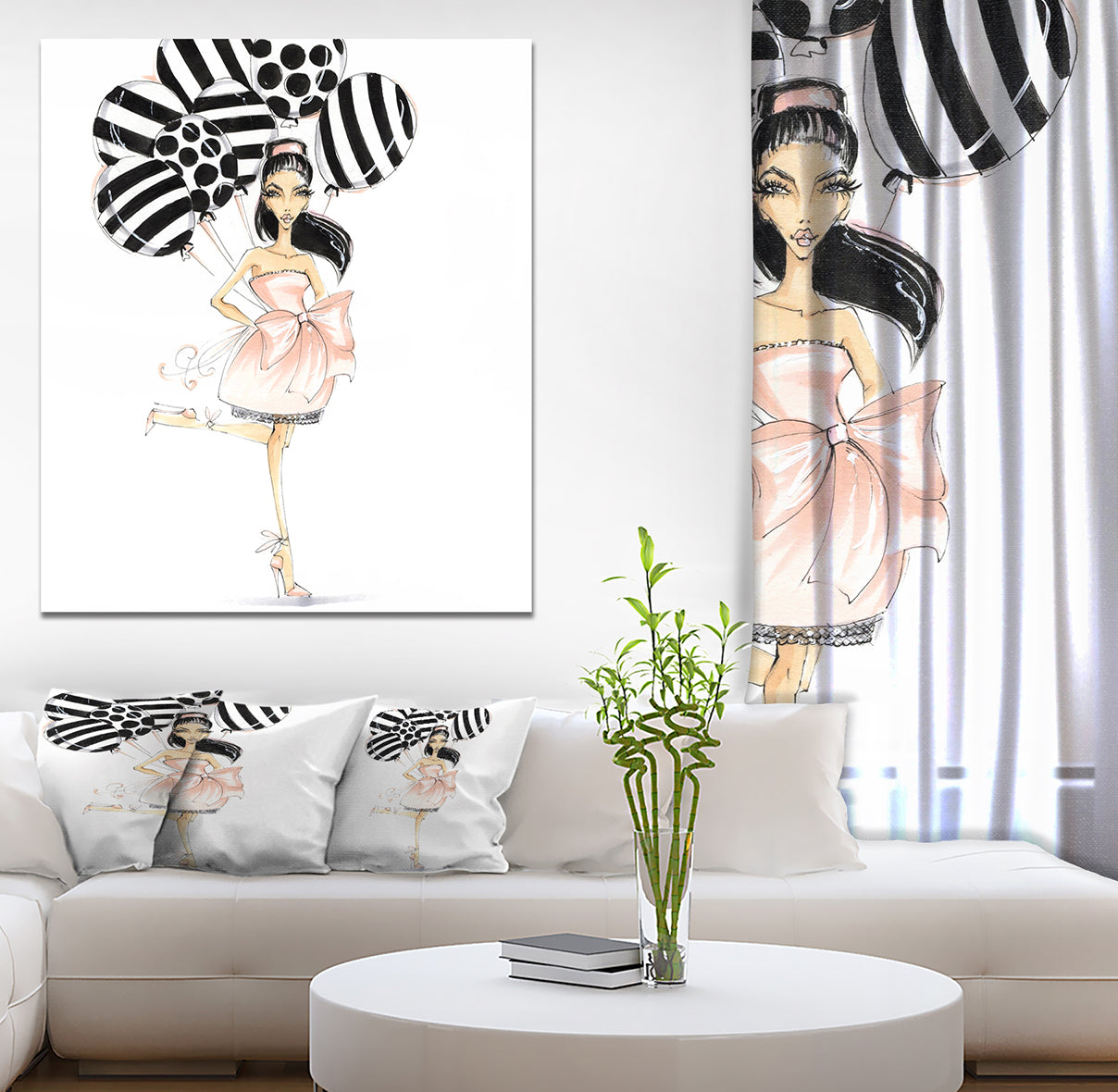 Girl with Baloons - Glamour Painting Print on Wrapped Canvas
