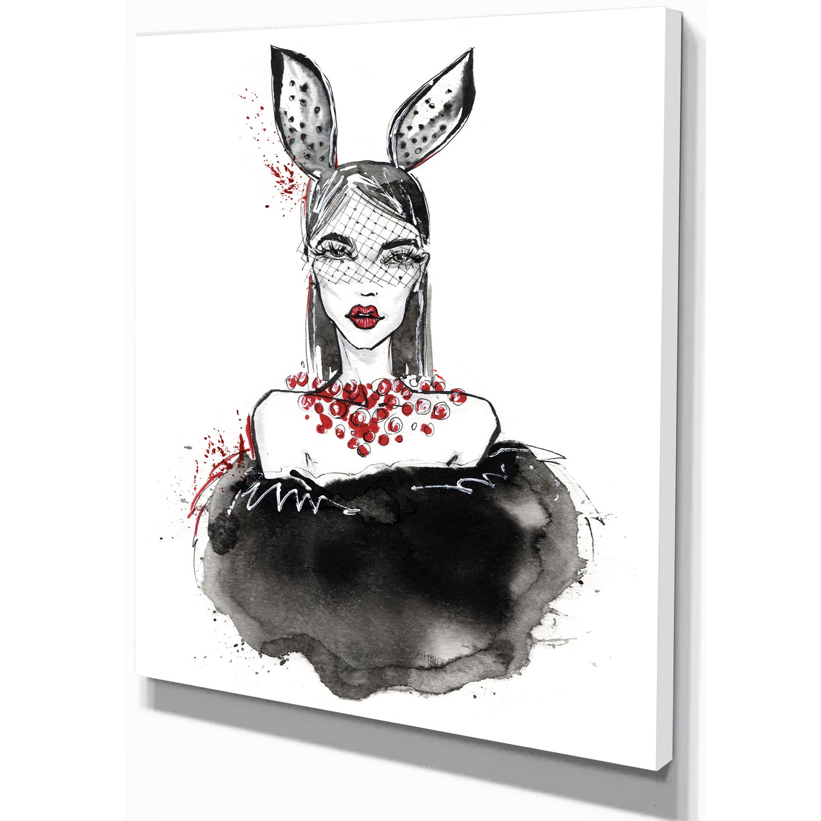 Girl in Bunny Costume - Glamour Painting Print on Wrapped Canvas