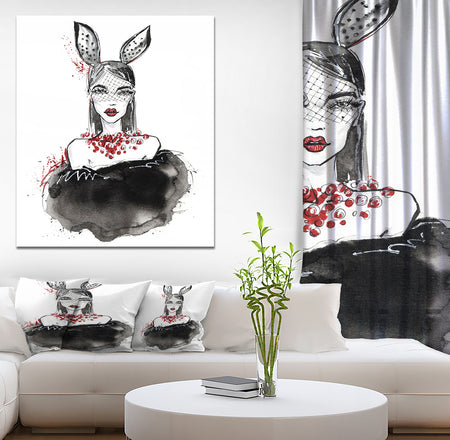 Girl in Bunny Costume - Glamour Painting Print on Wrapped Canvas