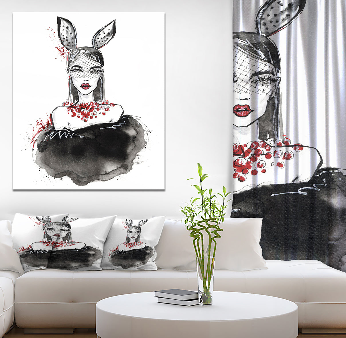 Girl in Bunny Costume - Glamour Painting Print on Wrapped Canvas