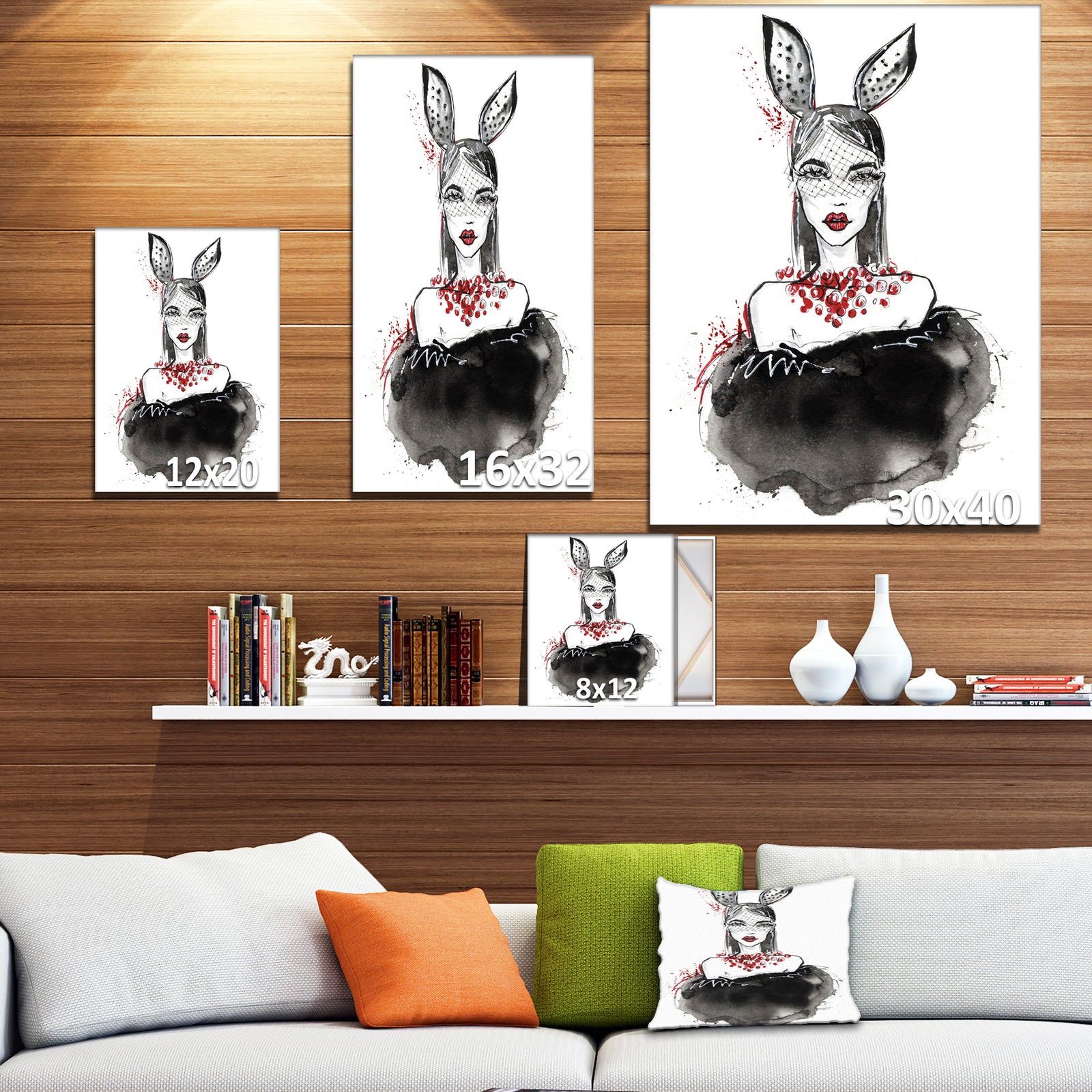 Girl in Bunny Costume - Glamour Painting Print on Wrapped Canvas