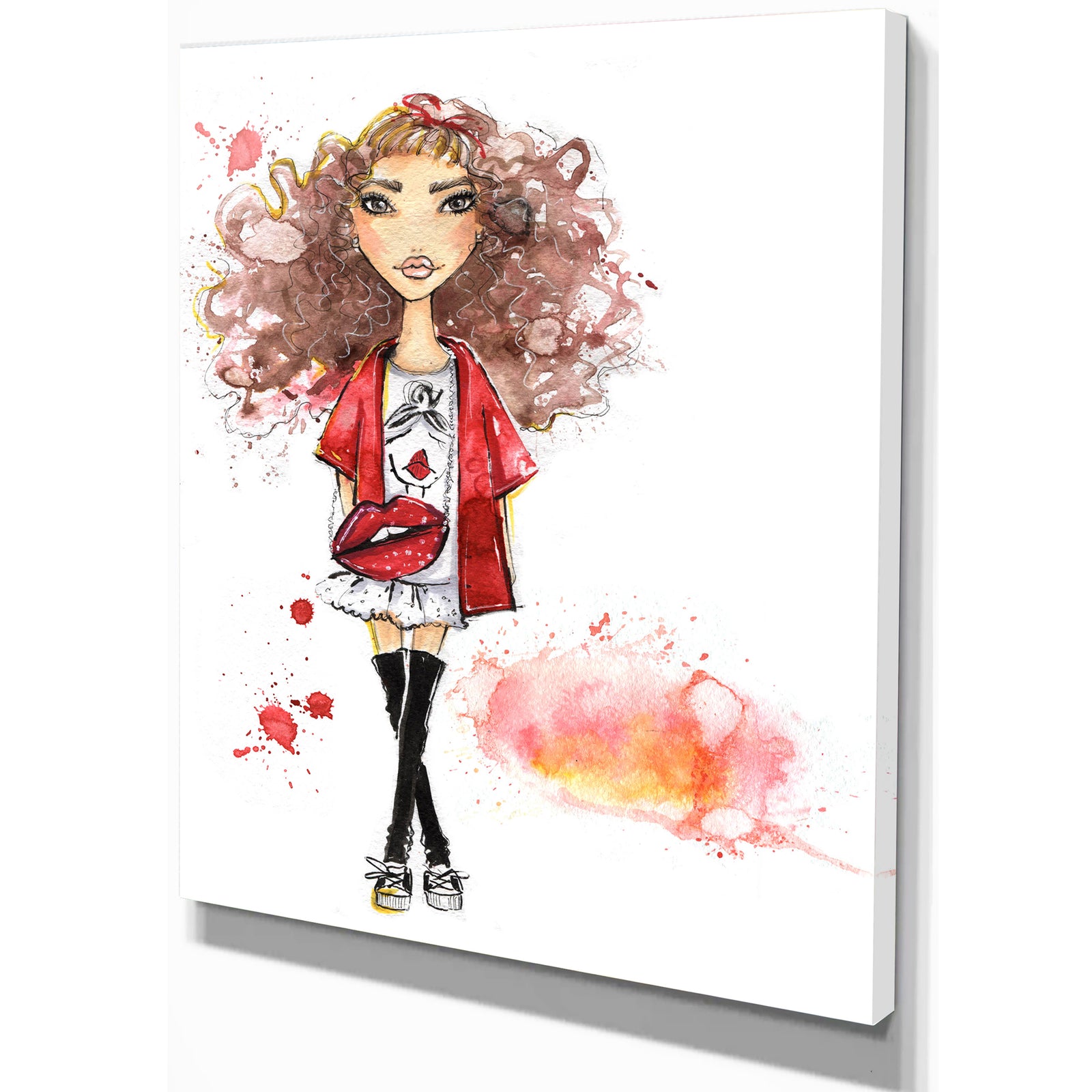 Fashionable teenage girl - Glamour Painting Print on Wrapped Canvas