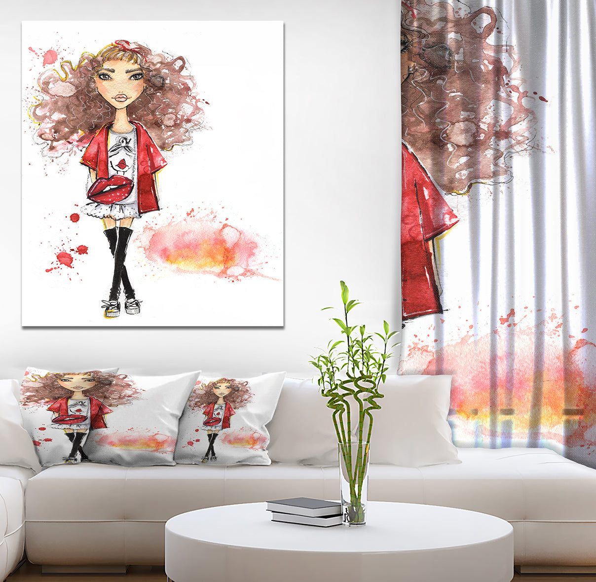 Fashionable teenage girl - Glamour Painting Print on Wrapped Canvas