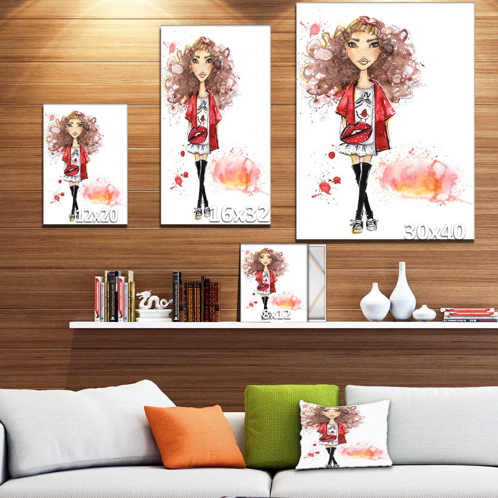 Fashionable teenage girl - Glamour Painting Print on Wrapped Canvas