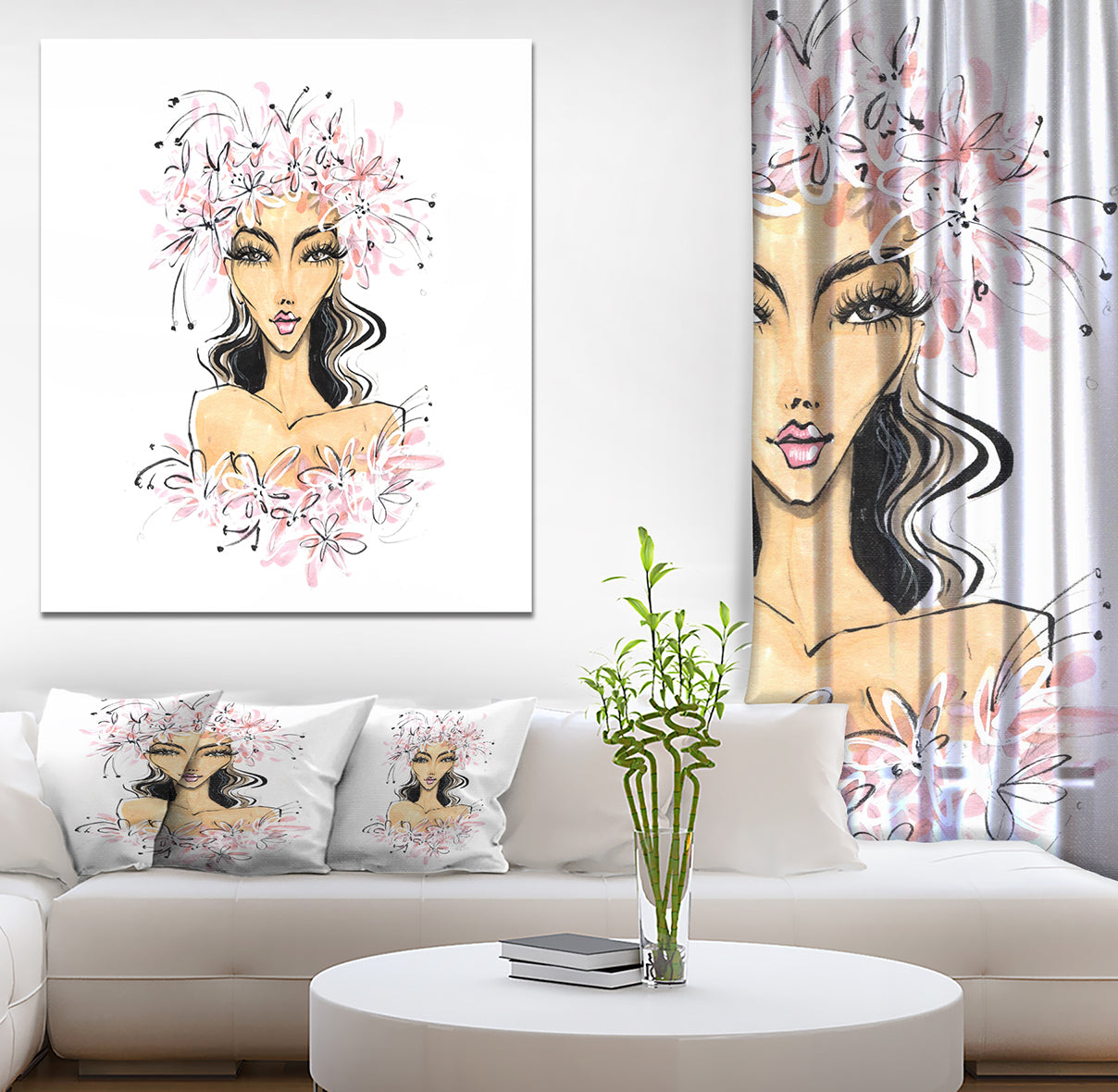 Young Girl in Flowers - Glamour Painting Print on Wrapped Canvas