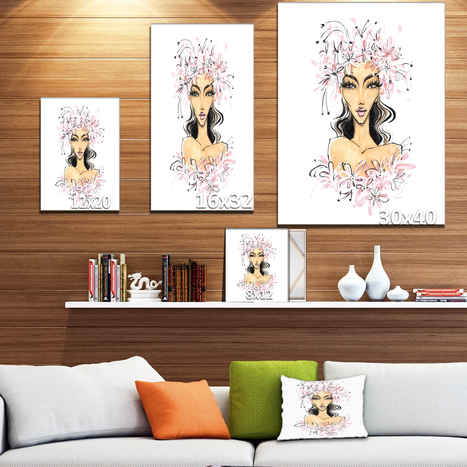 Young Girl in Flowers - Glamour Painting Print on Wrapped Canvas