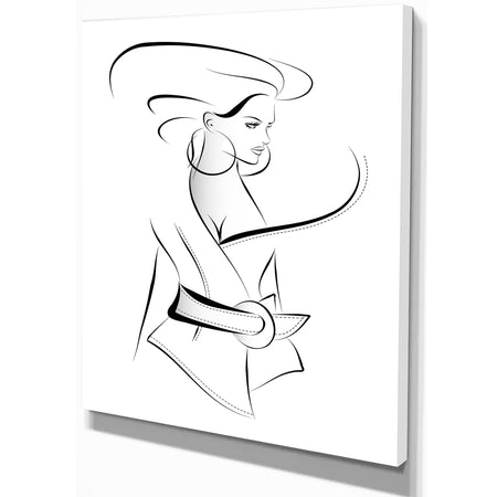 Fashion Woman in Vector Sketch - Glamour Painting Print on Wrapped Canvas