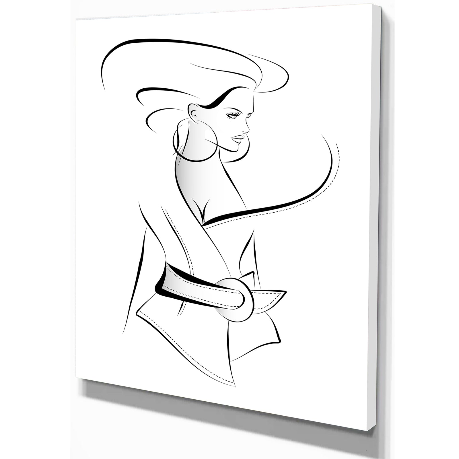 Fashion Woman in Vector Sketch - Glamour Painting Print on Wrapped Canvas