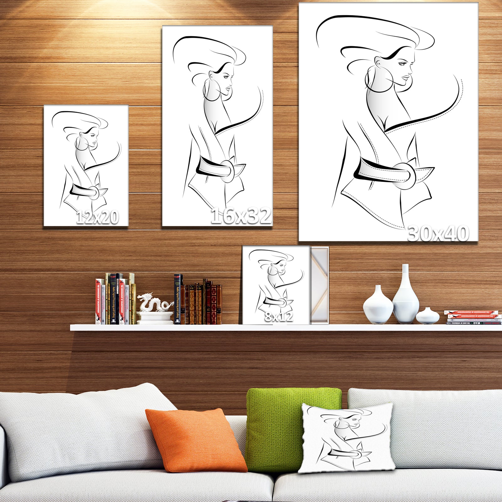 Fashion Woman in Vector Sketch - Glamour Painting Print on Wrapped Canvas