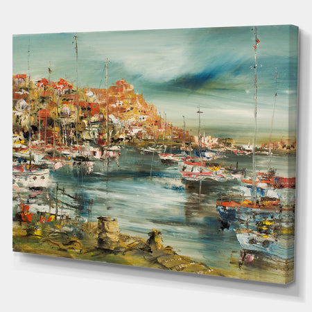 Port on the Mediterranean Sea - Sea & Shore Painting Print on Wrapped Canvas