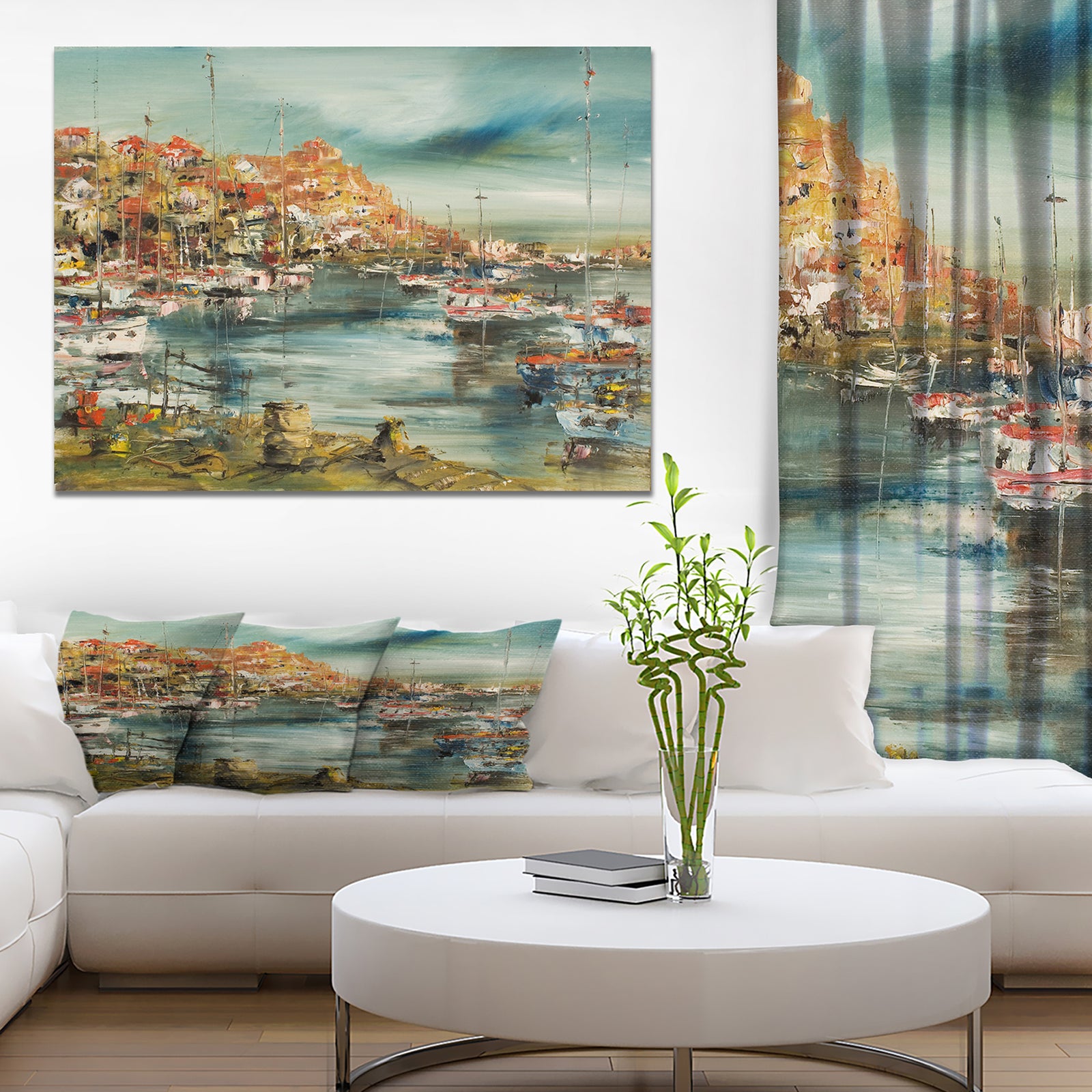 Port on the Mediterranean Sea - Sea & Shore Painting Print on Wrapped Canvas