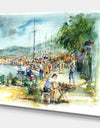 People in the harbor - Sea & Shore Painting Print on Wrapped Canvas