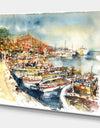 Boats in the harbor - Sea & Shore Painting Print on Wrapped Canvas