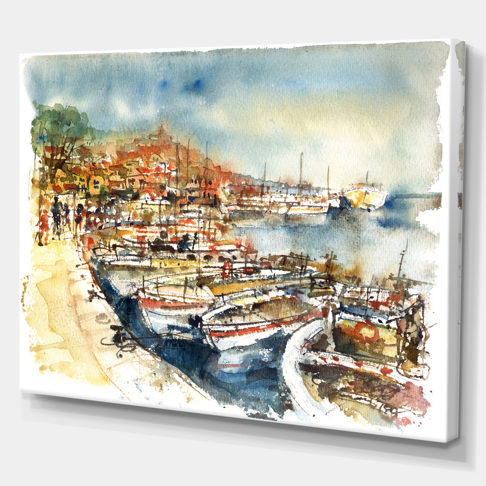 Boats in the harbor - Sea & Shore Painting Print on Wrapped Canvas