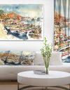 Boats in the harbor - Sea & Shore Painting Print on Wrapped Canvas