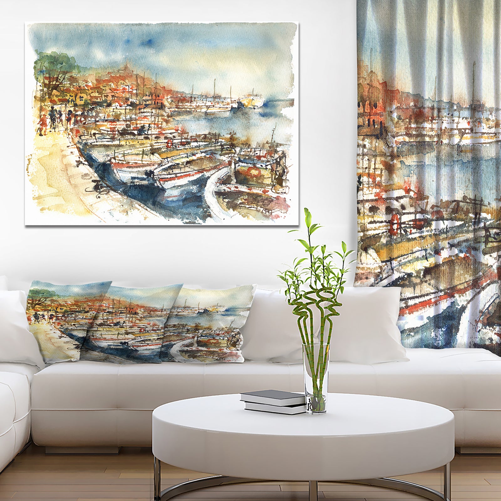 Boats in the harbor - Sea & Shore Painting Print on Wrapped Canvas