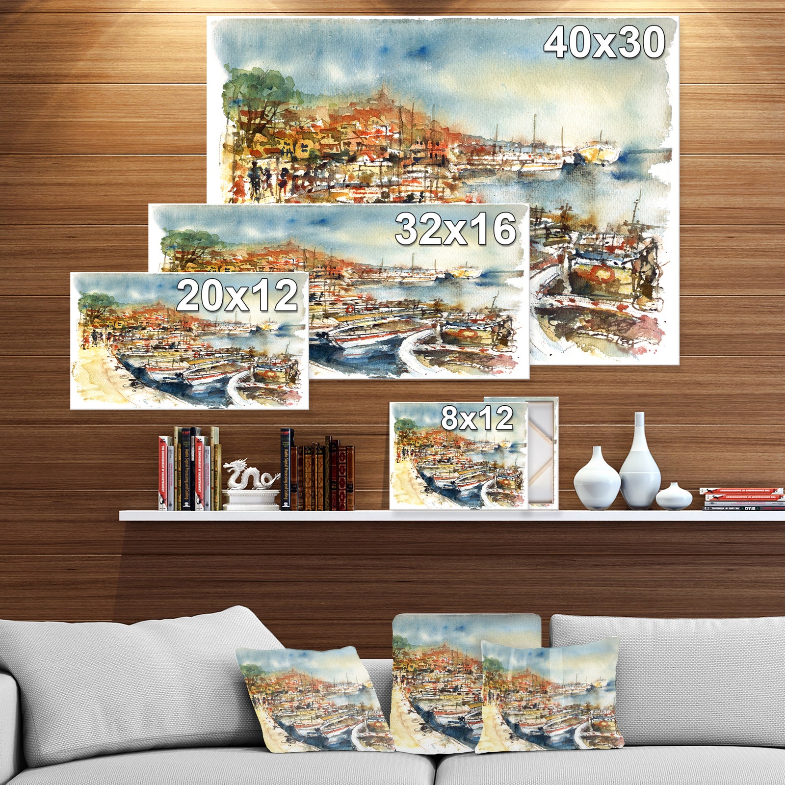 Boats in the harbor - Sea & Shore Painting Print on Wrapped Canvas