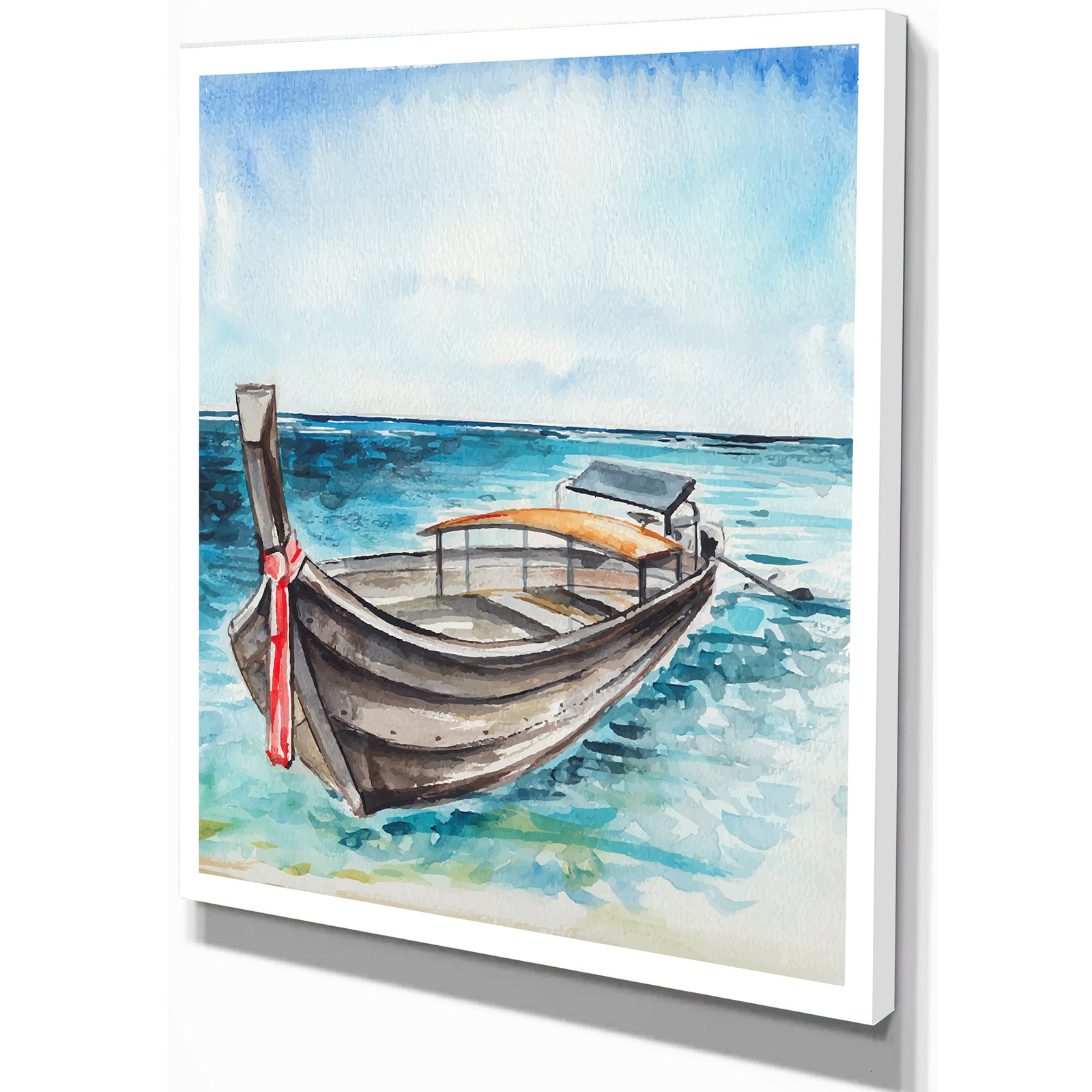 Fishing Boat in Marine Landscape - Sea & Shore Painting Print on Wrapped Canvas