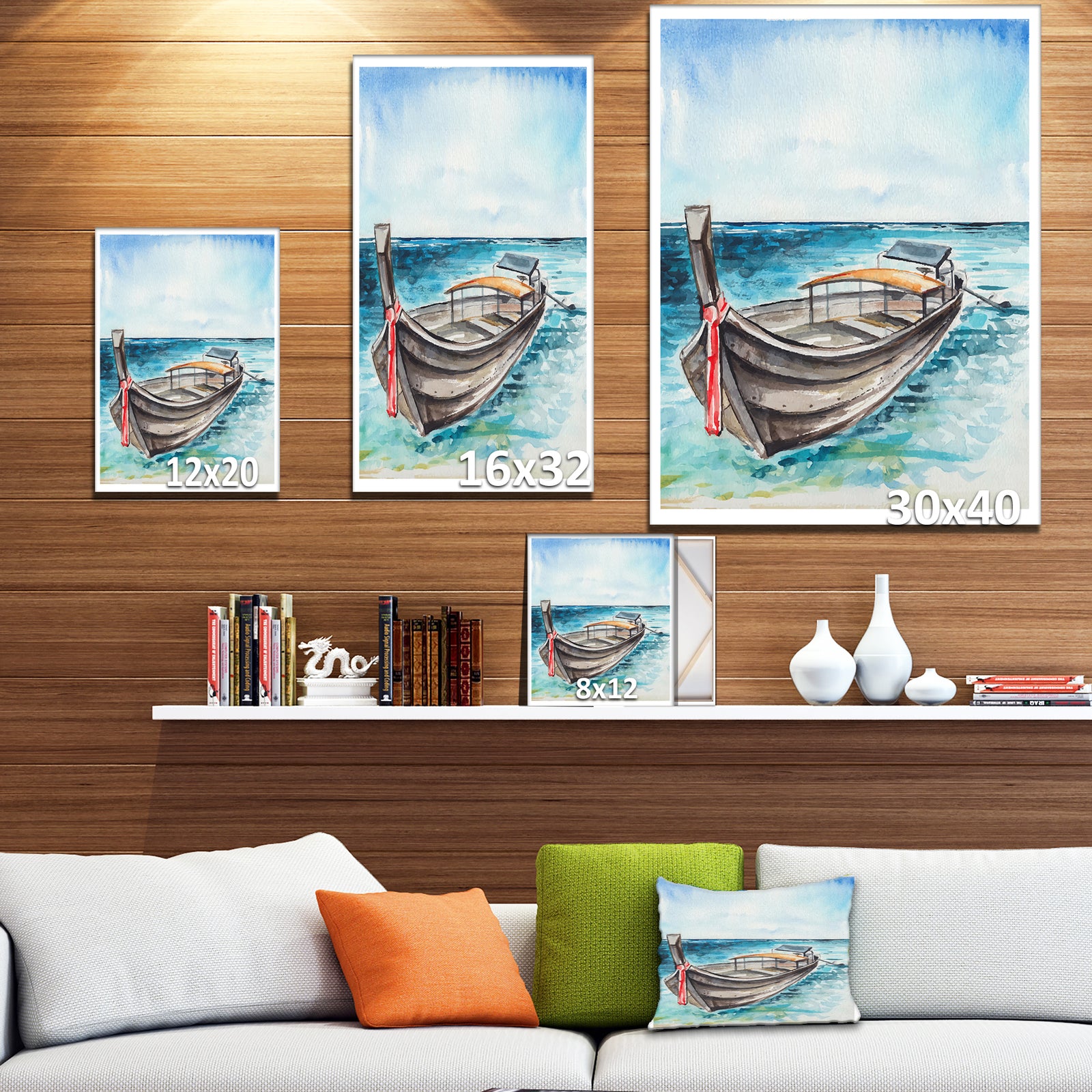 Fishing Boat in Marine Landscape - Sea & Shore Painting Print on Wrapped Canvas