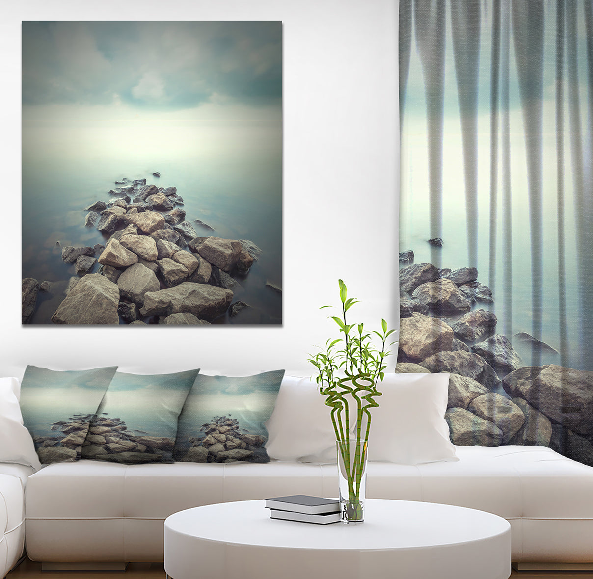 Rocks in Misty - Landscapes Sea & Shore Photographic on wrapped Canvas