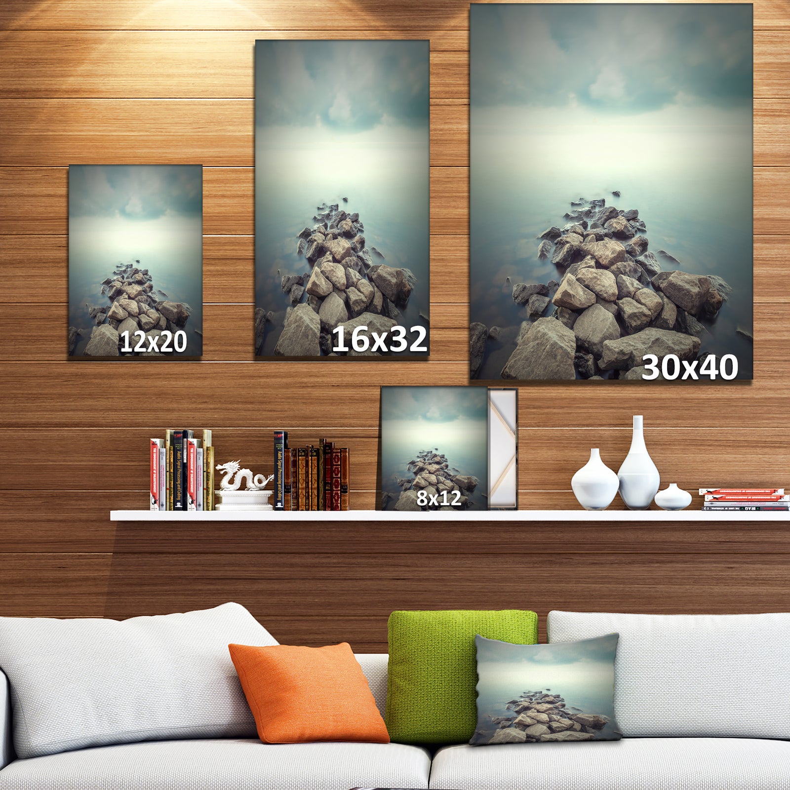 Rocks in Misty - Landscapes Sea & Shore Photographic on wrapped Canvas