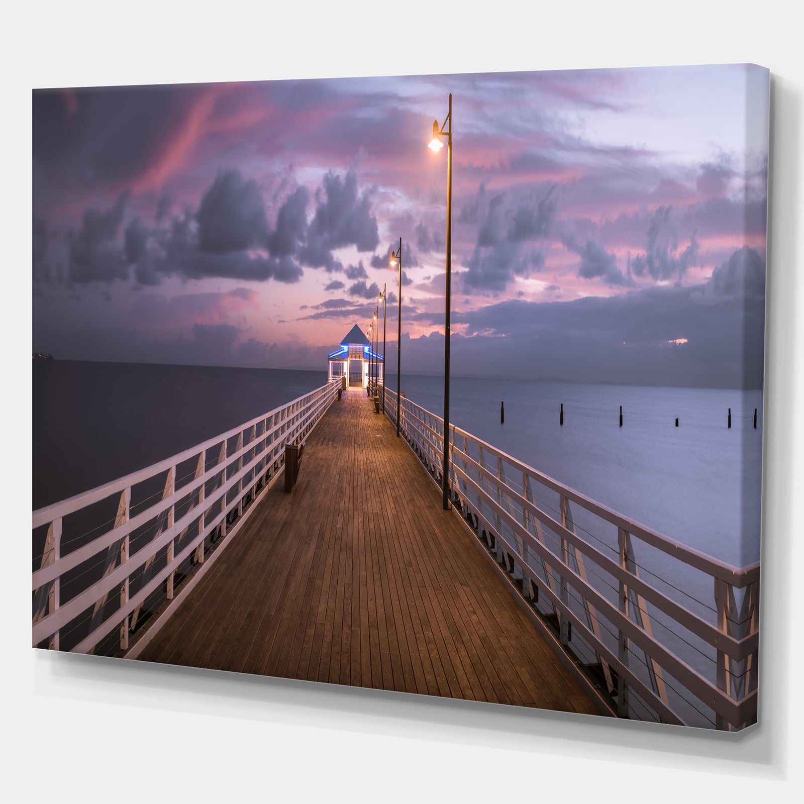 Beautiful Sunrise on the pier - Sea & Shore Photography on wrapped Canvas