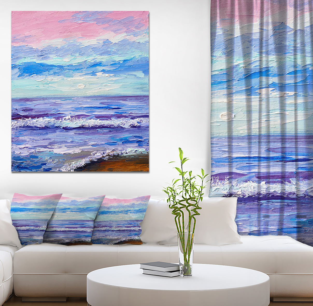 Colorful Blue Sunset - Sea & Shore Painting Print on Wrapped Canvas