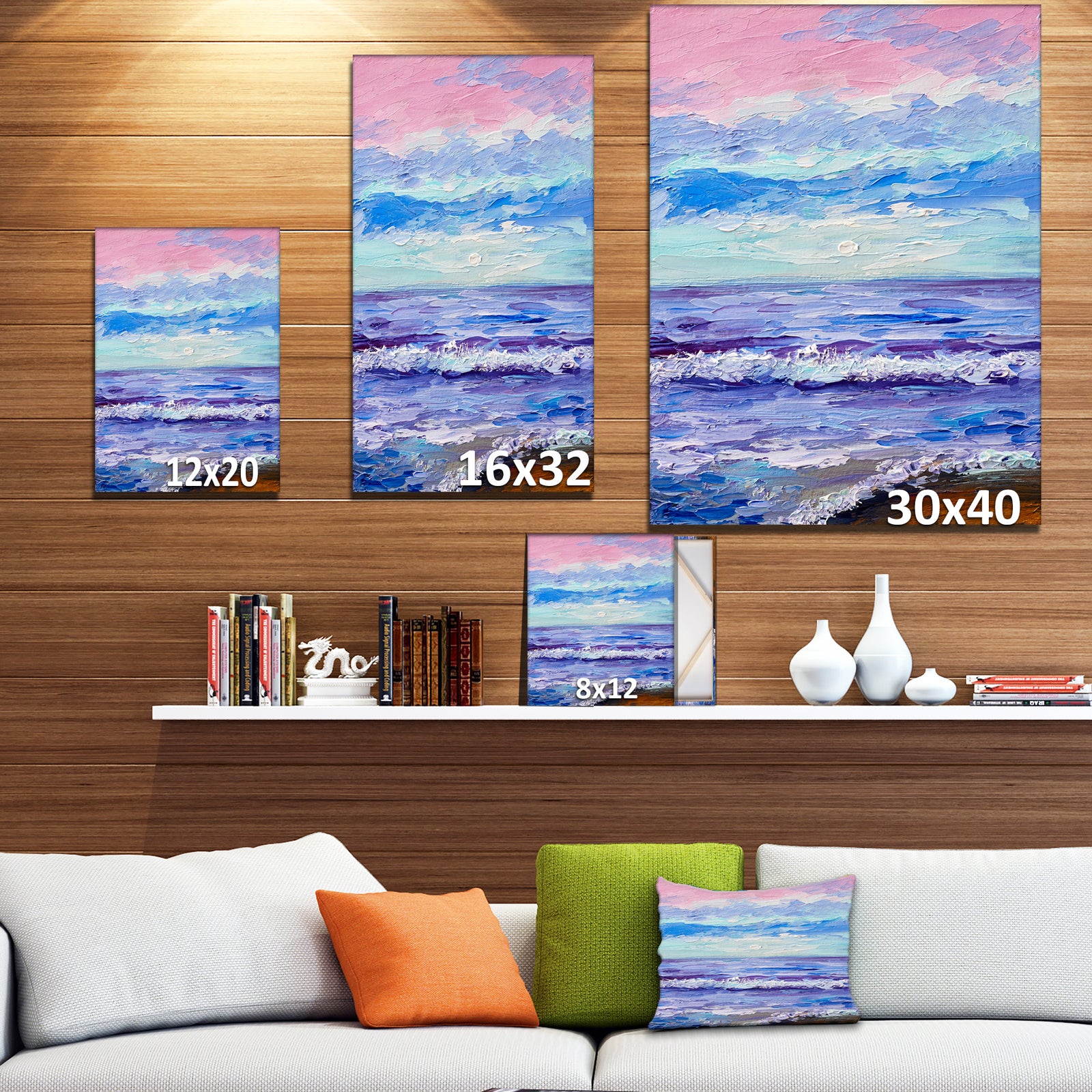 Colorful Blue Sunset - Sea & Shore Painting Print on Wrapped Canvas