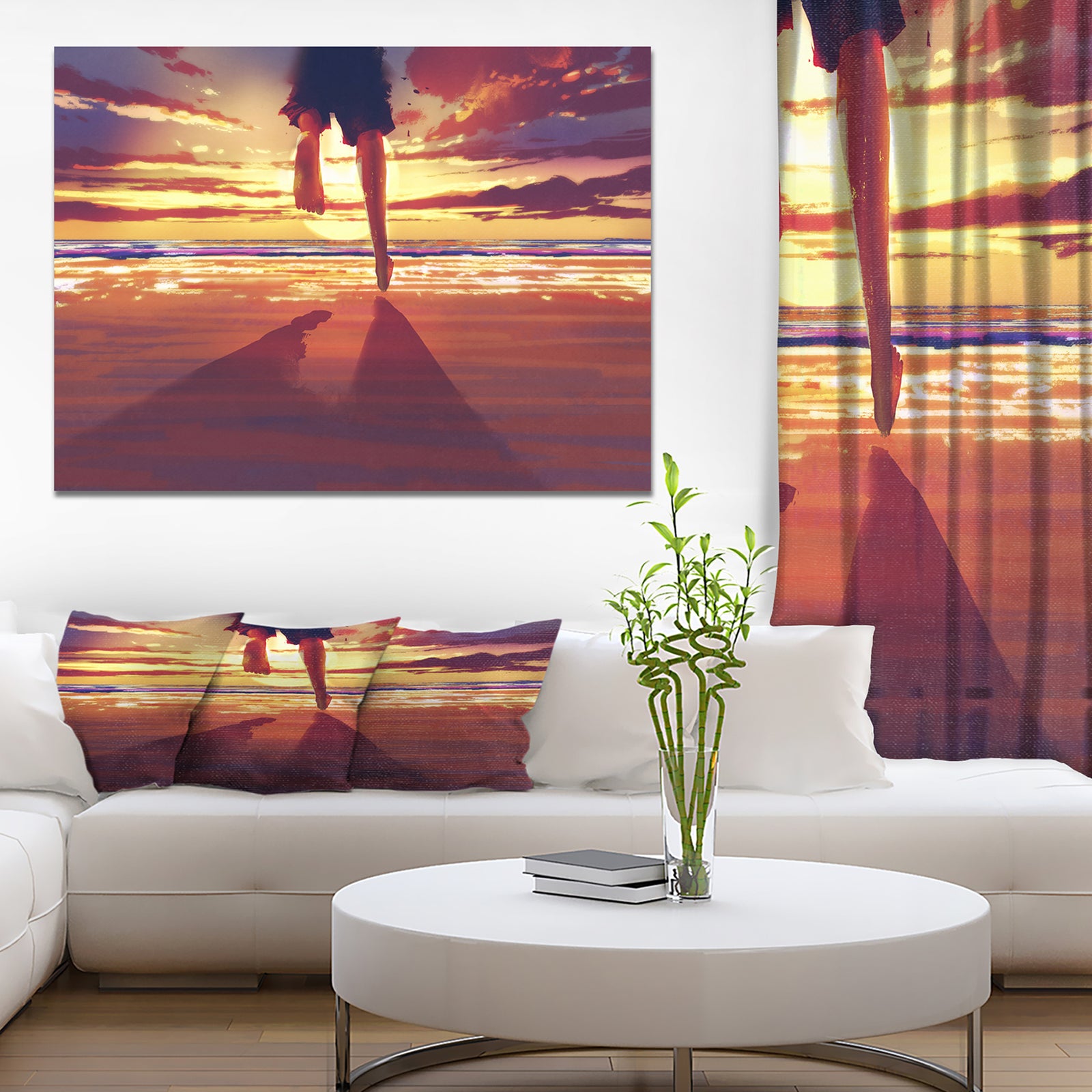 Man feet running in Sunset - People Sea & Shore Photographic on wrapped Canvas