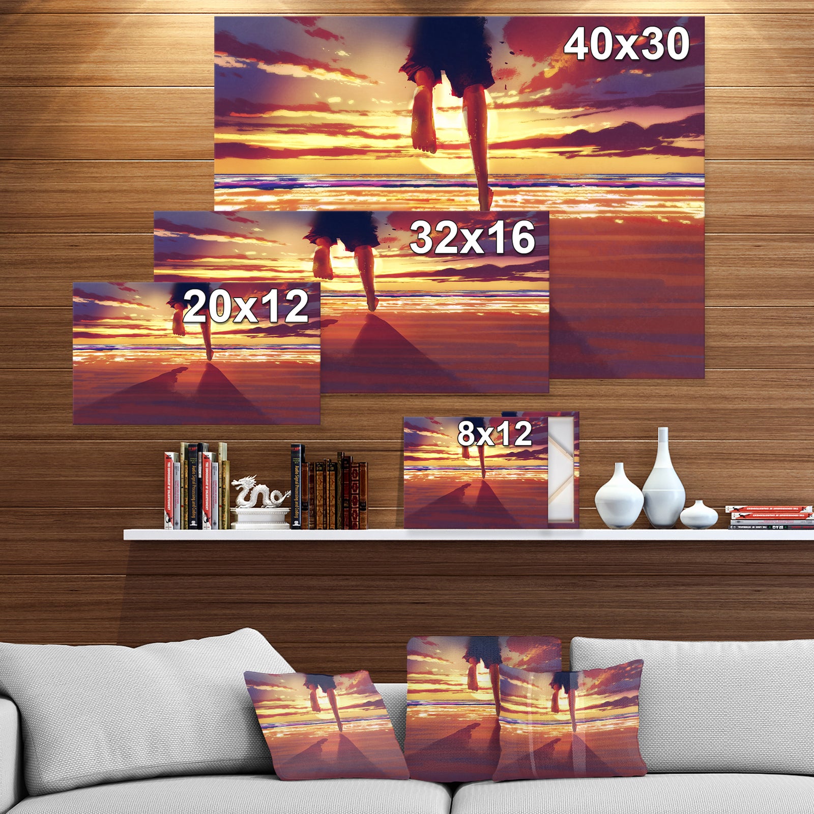 Man feet running in Sunset - People Sea & Shore Photographic on wrapped Canvas
