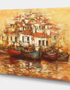 Boats on the island harbor Oil Painting - Sea & Shore Painting Print on Wrapped Canvas