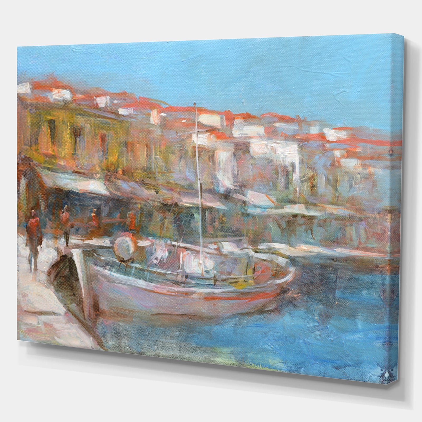 Fishing boat in Croatian Coast - Sea & Shore Painting Print on Wrapped Canvas