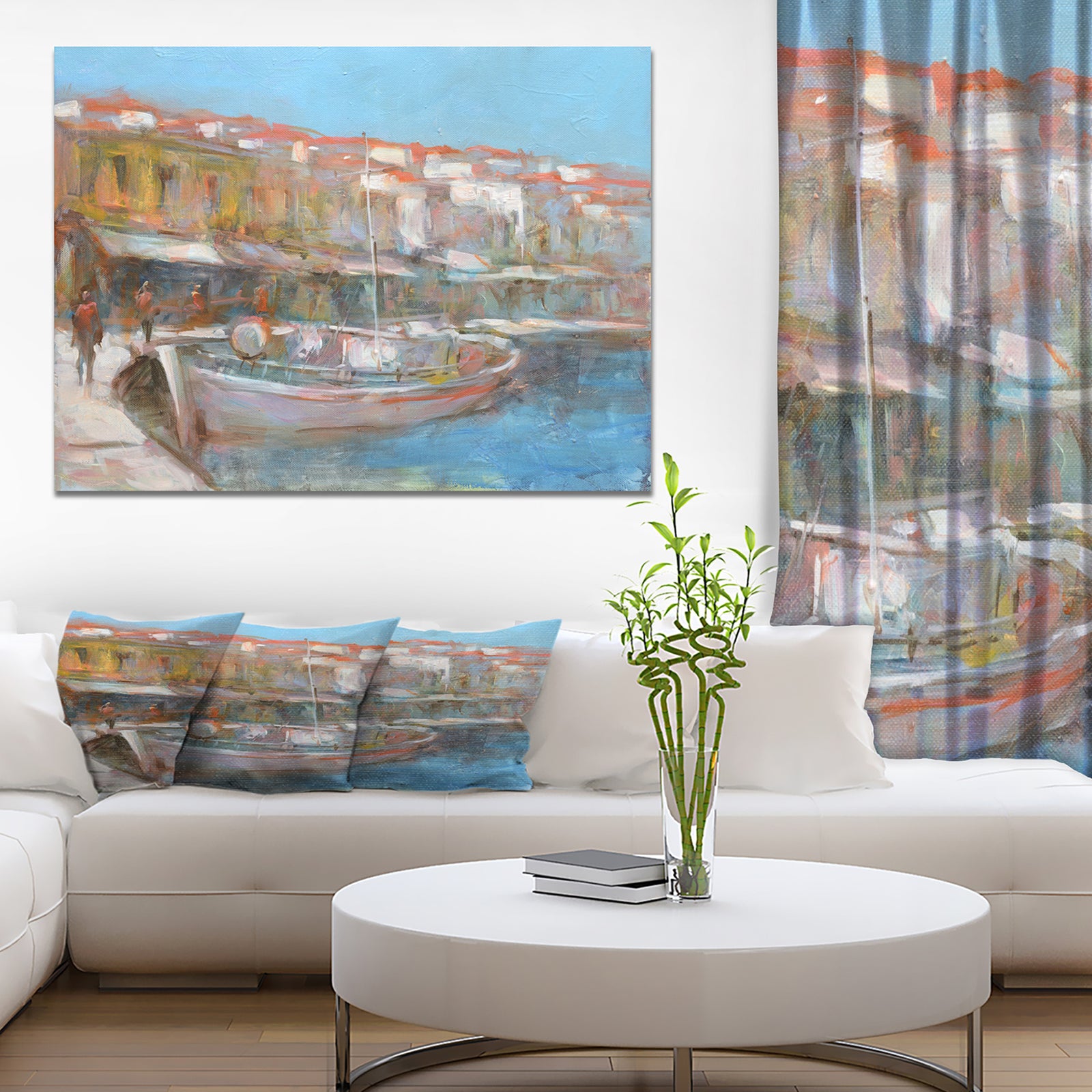 Fishing boat in Croatian Coast - Sea & Shore Painting Print on Wrapped Canvas