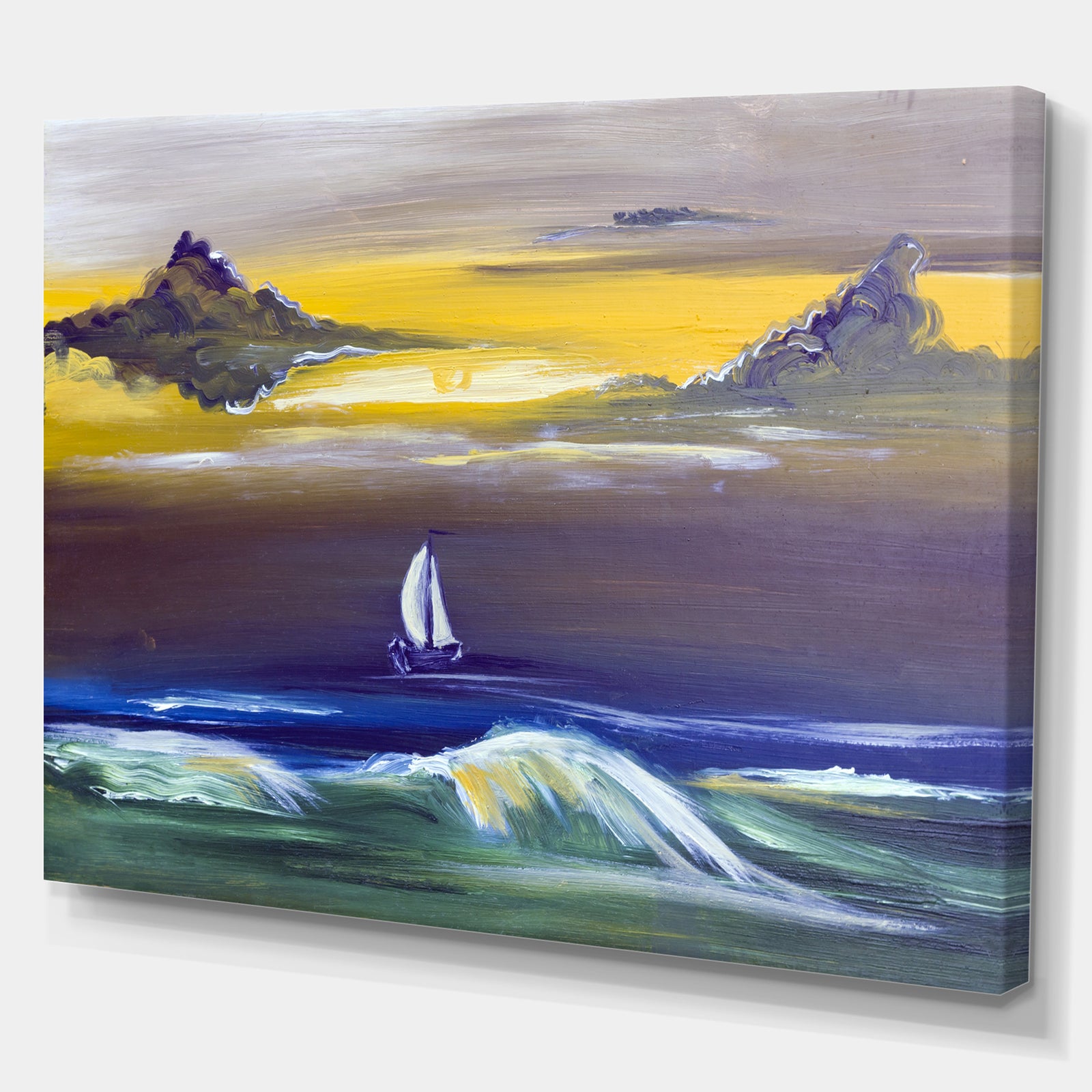 Sailing yacht in storm - Sea & Shore Painting Print on Wrapped Canvas