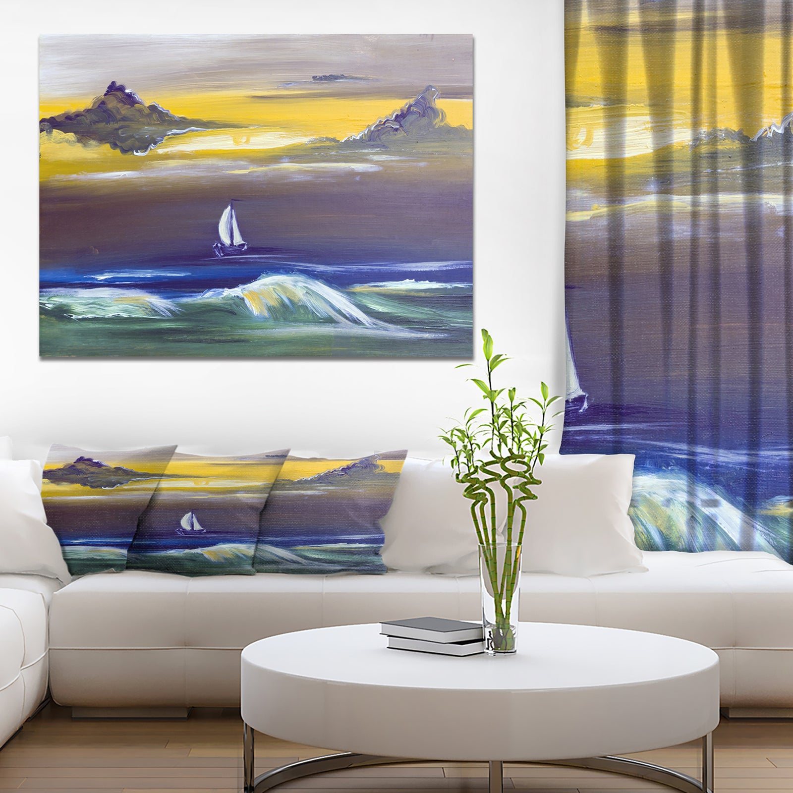 Sailing yacht in storm - Sea & Shore Painting Print on Wrapped Canvas