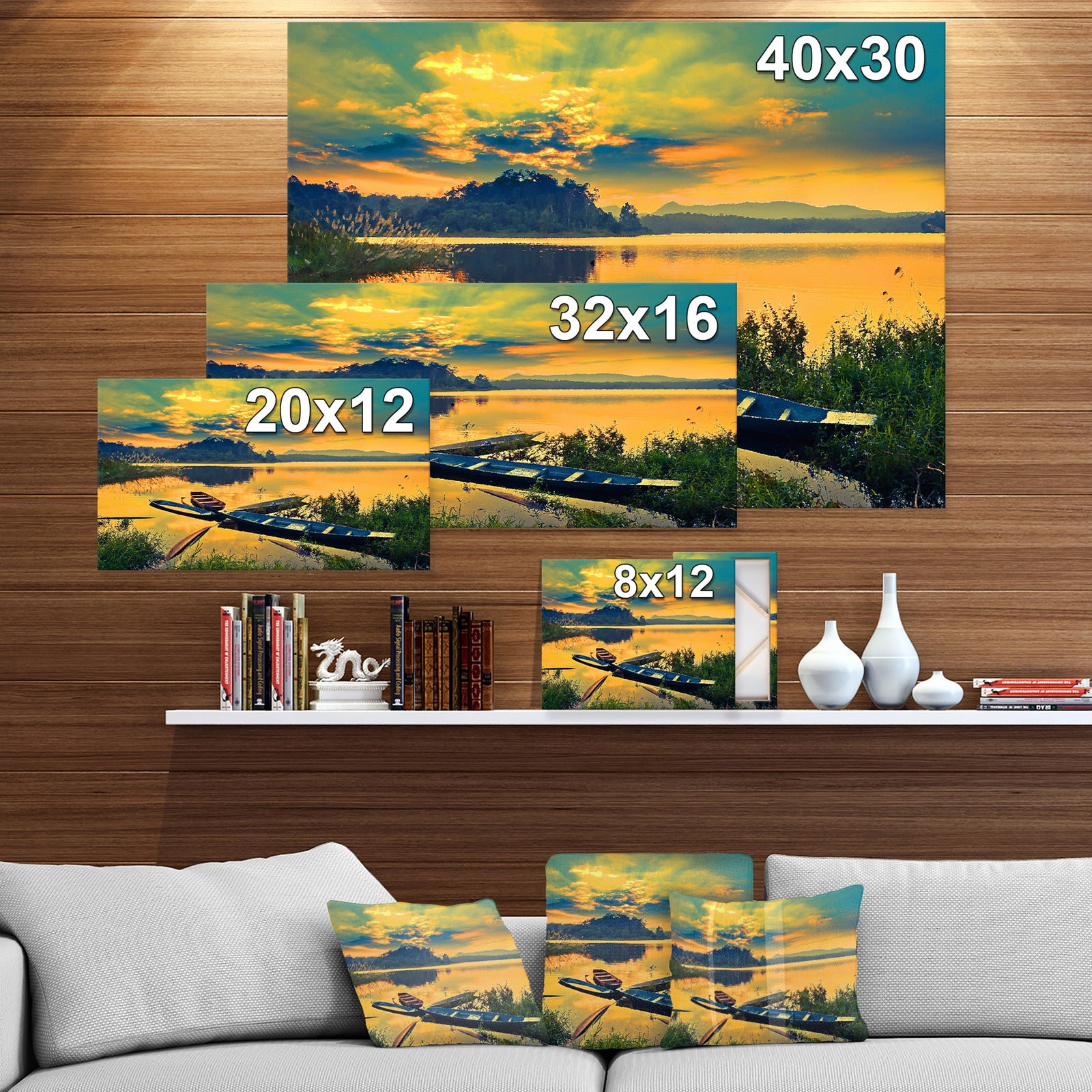 Boats on Water Twilight after Sunset - Sea & Shore Painting Print on Wrapped Canvas