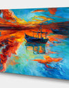 Fishing Sailing Boat at Red Sunset - Sea & Shore Painting Print on Wrapped Canvas