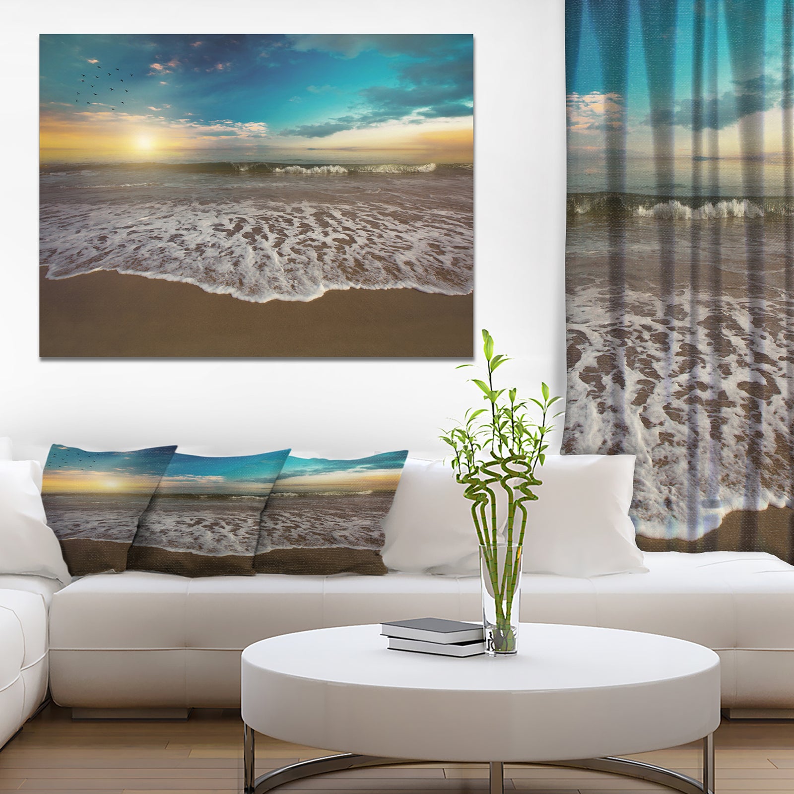 Beach sunset in Blue Sky - Sea & Shore Photography on wrapped Canvas