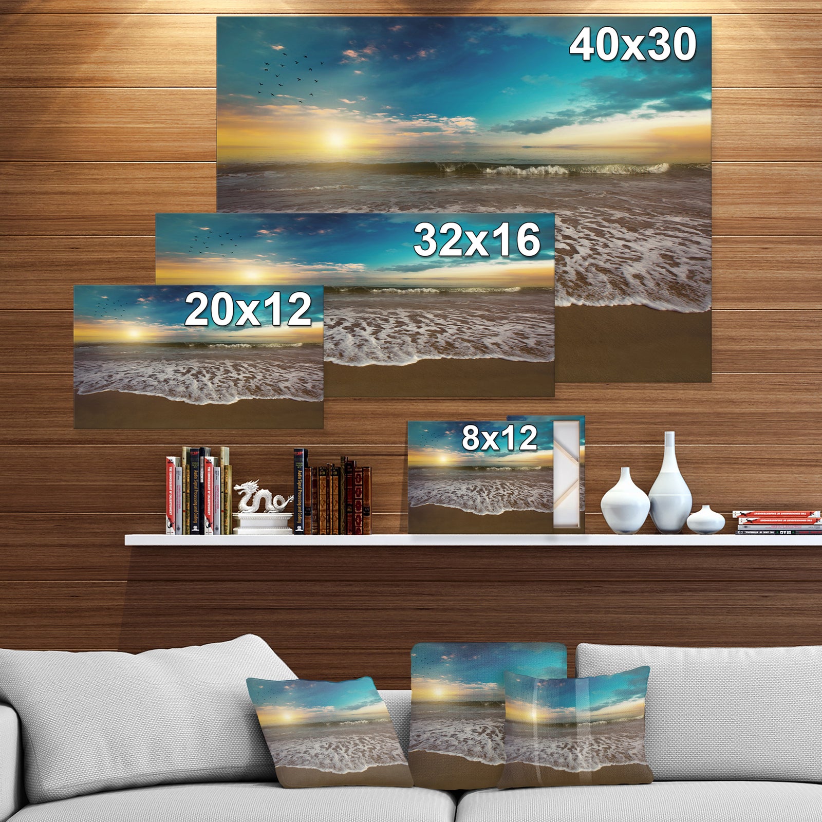 Beach sunset in Blue Sky - Sea & Shore Photography on wrapped Canvas