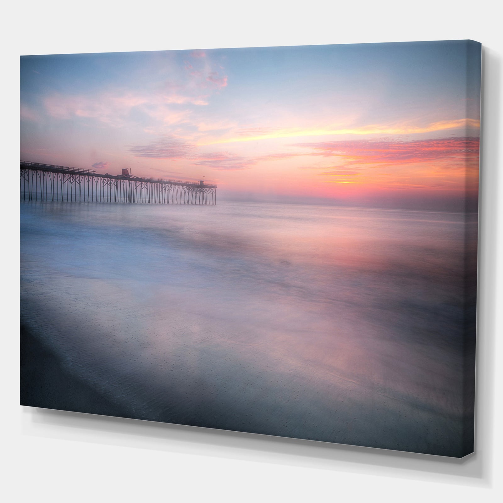 Soft Waves on Pier Sunrise - Sea & Shore Photography on wrapped Canvas